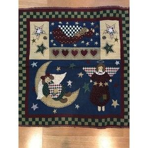 Christmas Pillow Country Farmhouse Angels Moon Stars 16" x 16" Tapestry Panel